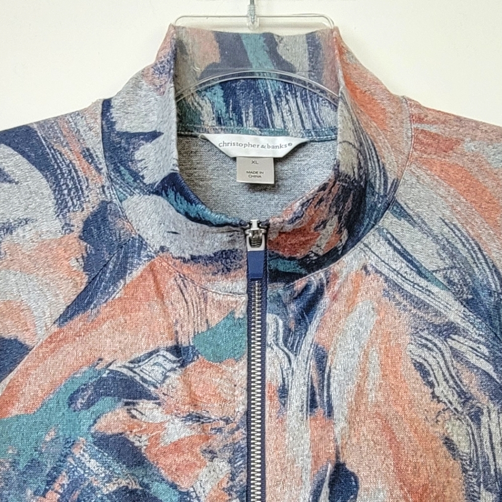 Like New XL Knit Zip-Up Jacket Cardigan Christopher & Banks Peach Blue Teal Gray - Picture 6 of 16